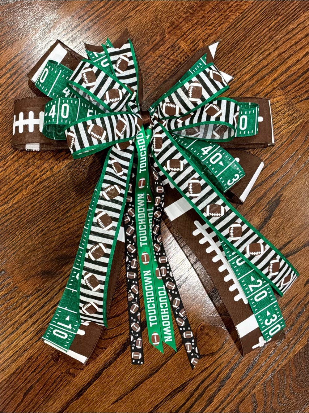 Football Touchdown Decorative Bow - Green and Brown
